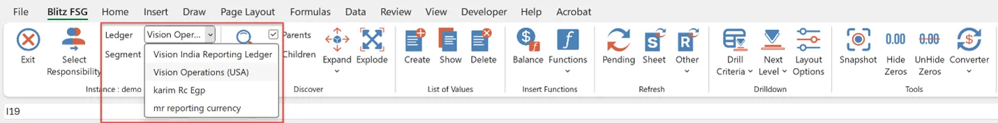 Selecting the GL ledger used by Blitz FSG balance and drilldown queries