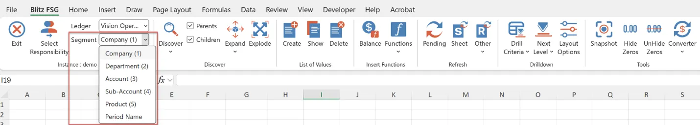 Selecting a chart of accounts segment for Blitz FSG value lookups