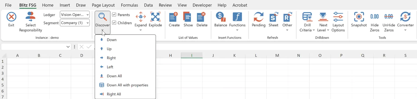 Populate Excel spreadsheets directly with chart of accounts values and period name