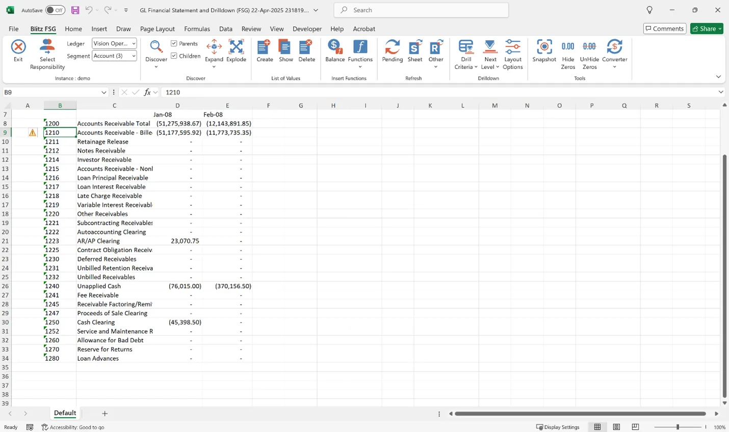 When expanded, the child values will be inserted while automatically copying all adjacent formulas and content to the new rows.