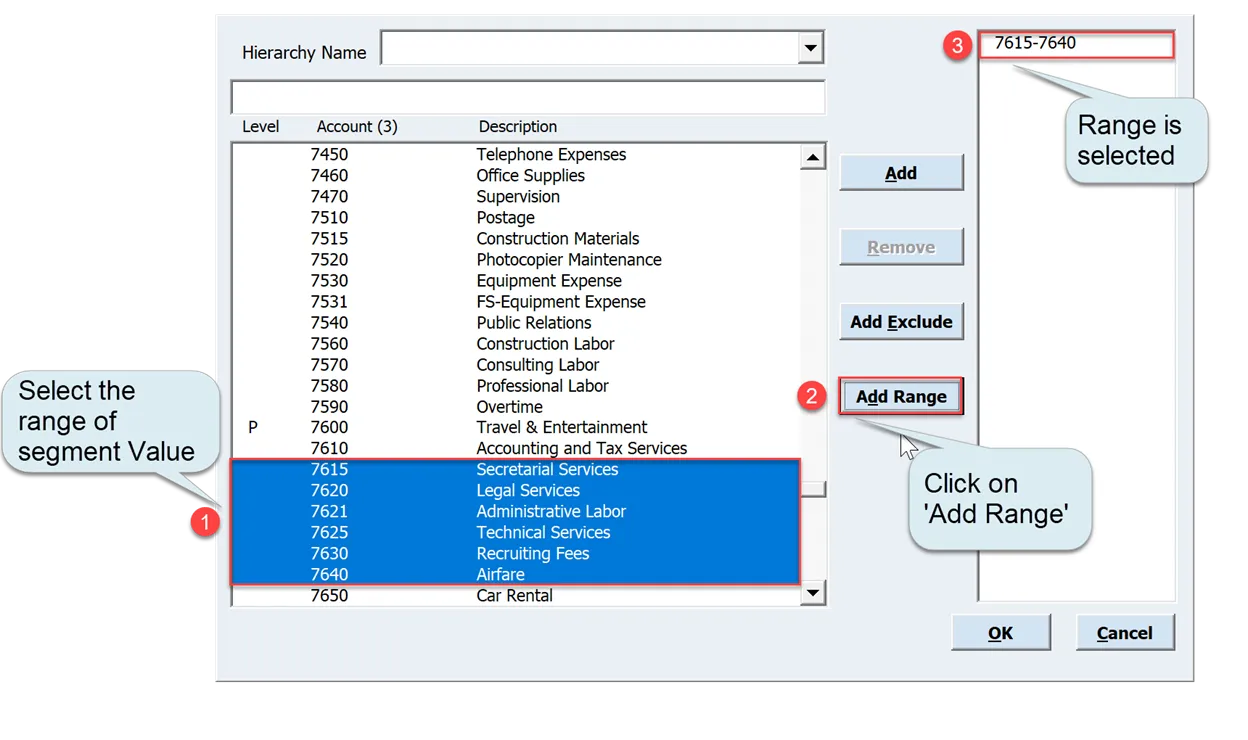 Adding a range in the Blitz FSG Multiple Values and Segment Values LOV for a group of accounts