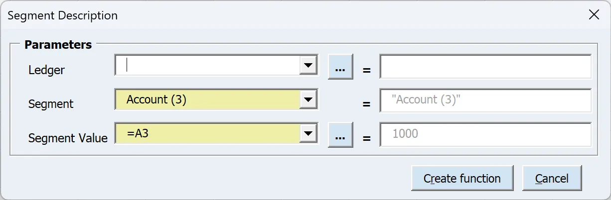 Blitz FSG segment description function returning the description of a chart of accounts segment value