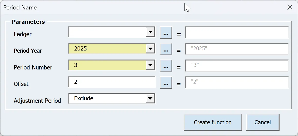 Blitz FSG period name function returning the GL period name for a ledger and date