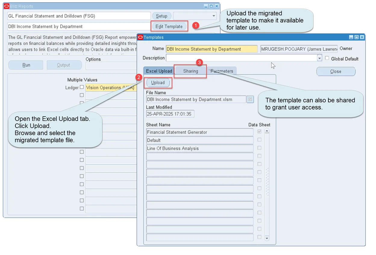 Upload the migrated template to make it available for later use
