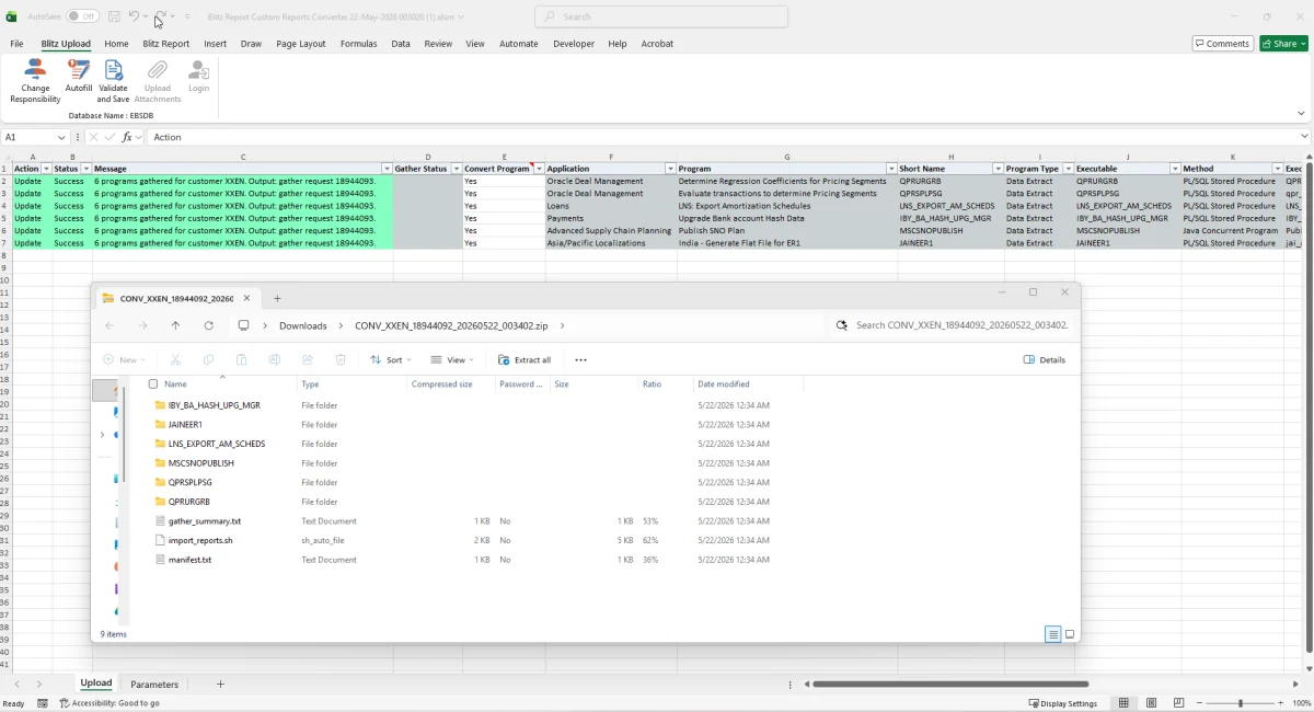 Upload result with the gathered programs and the content of the zip file