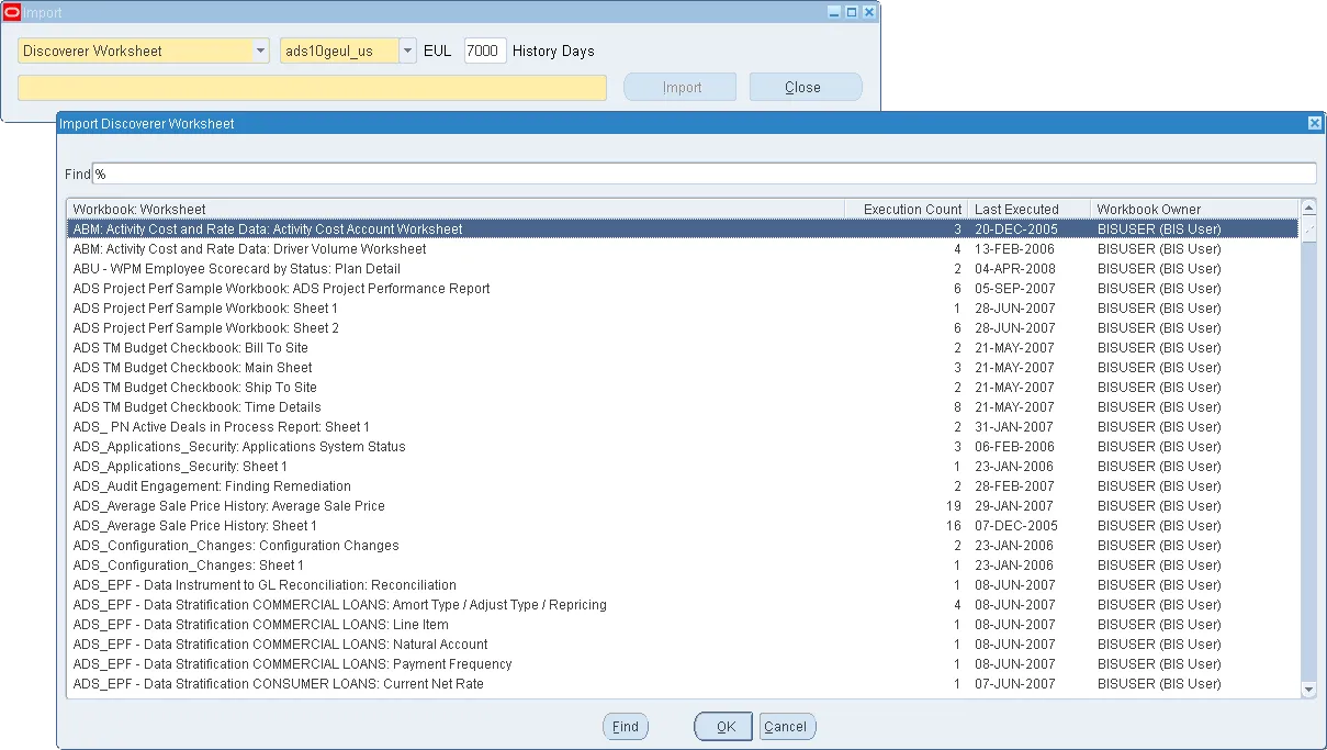 Blitz Report Discoverer Workbook Import LOV
