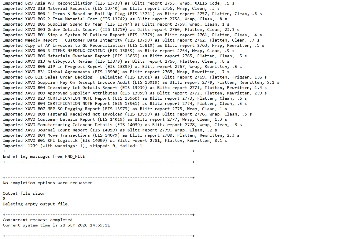 Blitz Report EIS Import request log