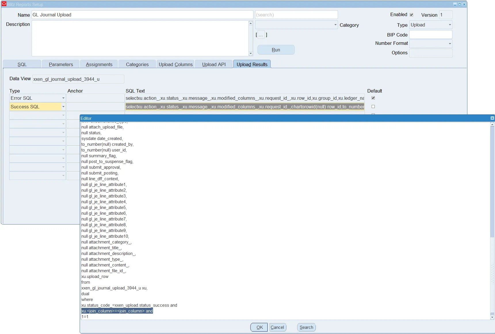 Blitz Upload Success SQL field returning the result rows displayed after a successful upload