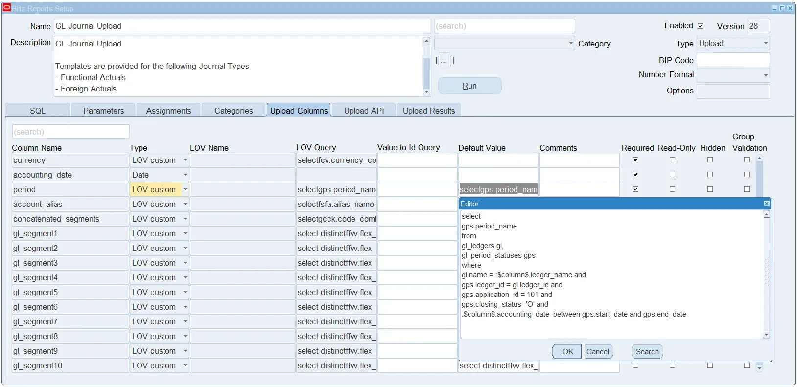 Blitz Upload column Default Value expression prefilling an Excel cell during template generation