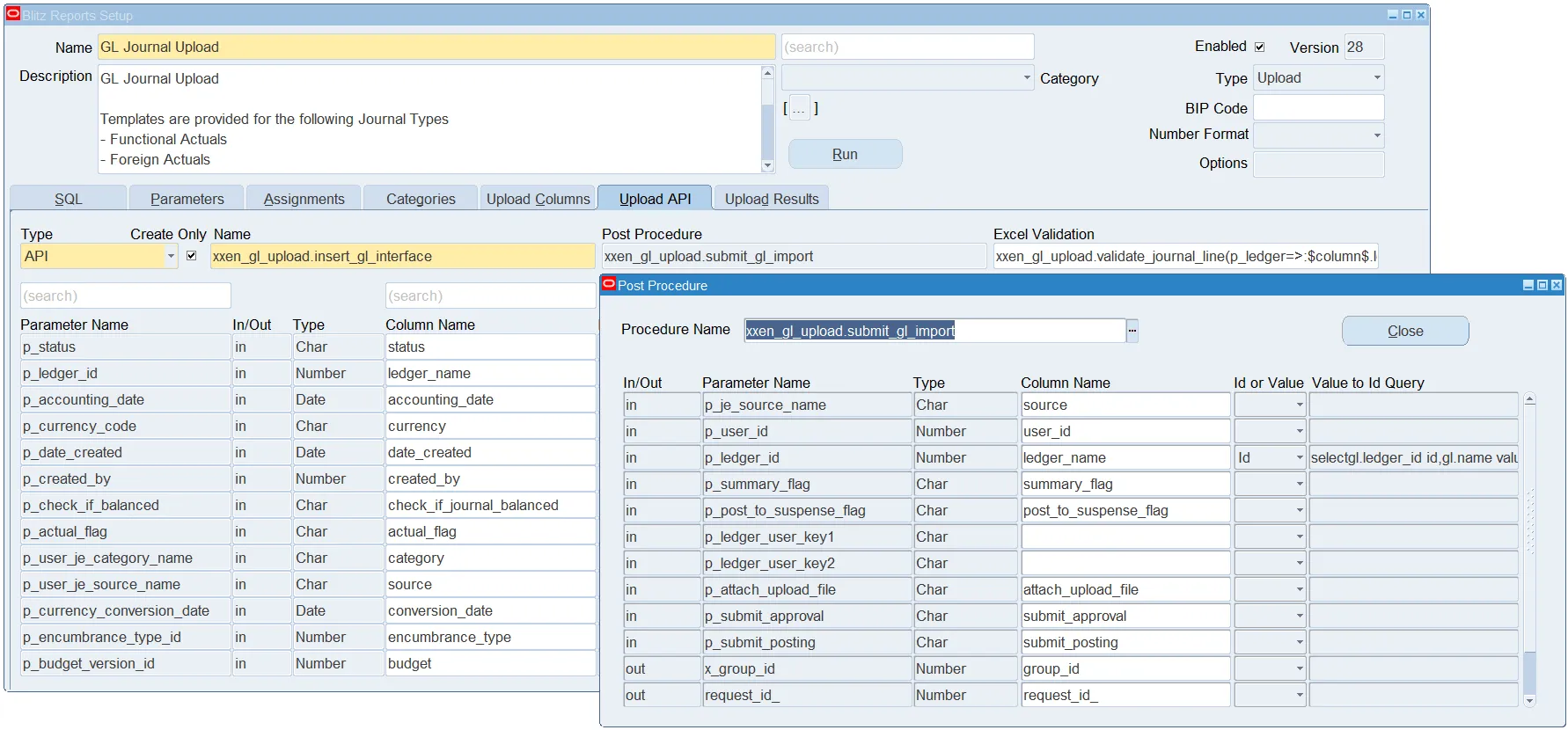 Blitz Upload Setup post-procedure field calling a PL/SQL block after all rows are processed
