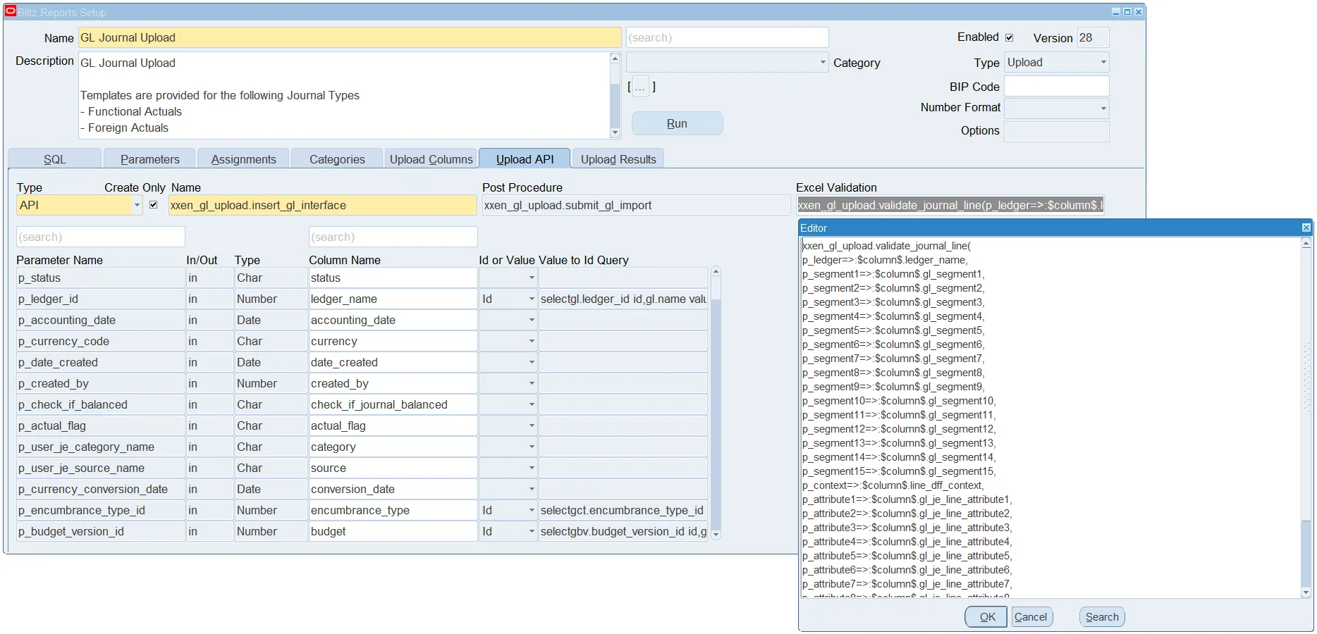 Blitz Upload Excel Validation SQL field defining cell-level validation rules enforced in the template