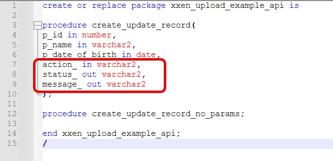 PL/SQL example of a Blitz Upload API procedure processing uploaded row data into Oracle EBS