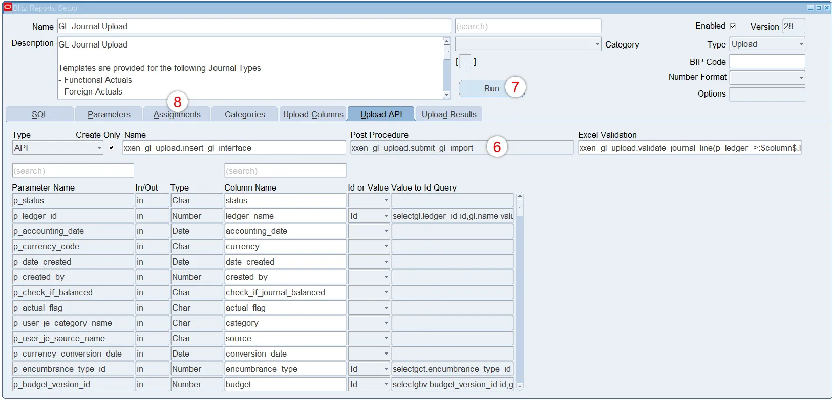 Blitz Upload workflow diagram showing how Excel data flows into Oracle EBS via the upload API