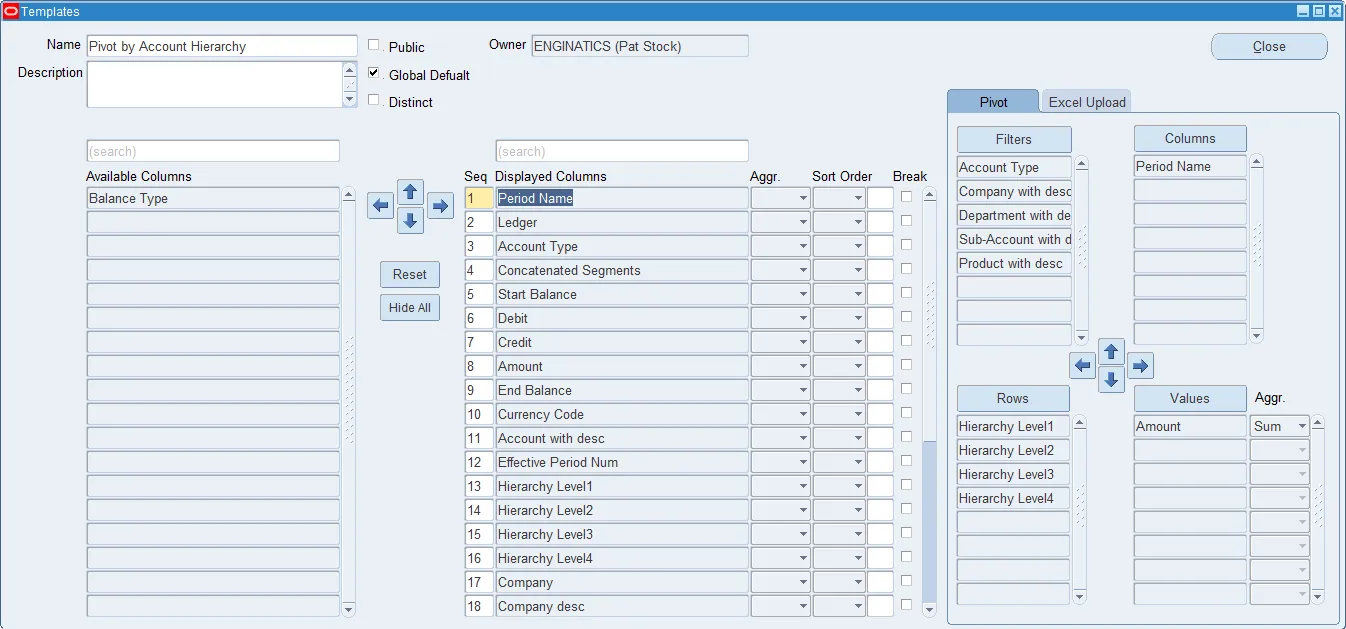 Blitz report pivot template window