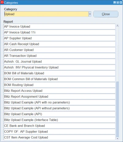 Creating a new category in the Blitz Report setup form to organize reports by function or module