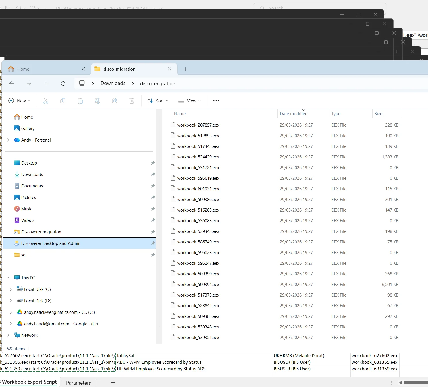 Windows command prompt executing Discoverer Administrator export commands