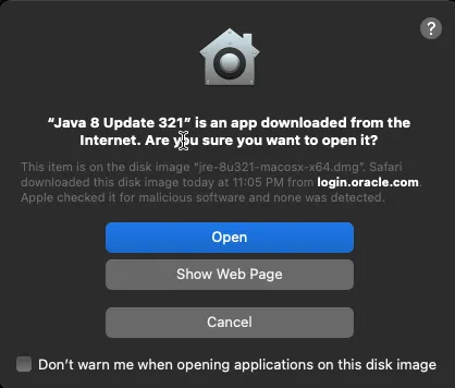 JRE 8 installation security prompt