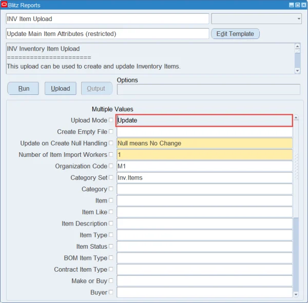 Run window with a greyed-out locked parameter