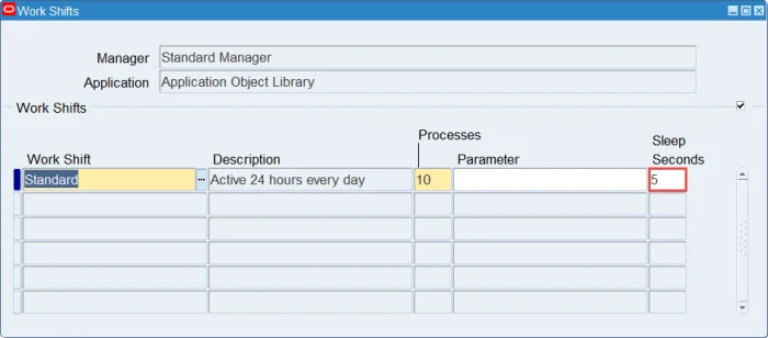 Oracle EBS Standard Manager sleep time set to 5 seconds for faster Blitz Report execution