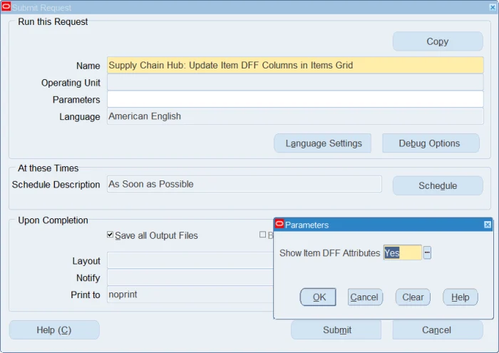 Supply Chain Hub Update Item DFF Columns