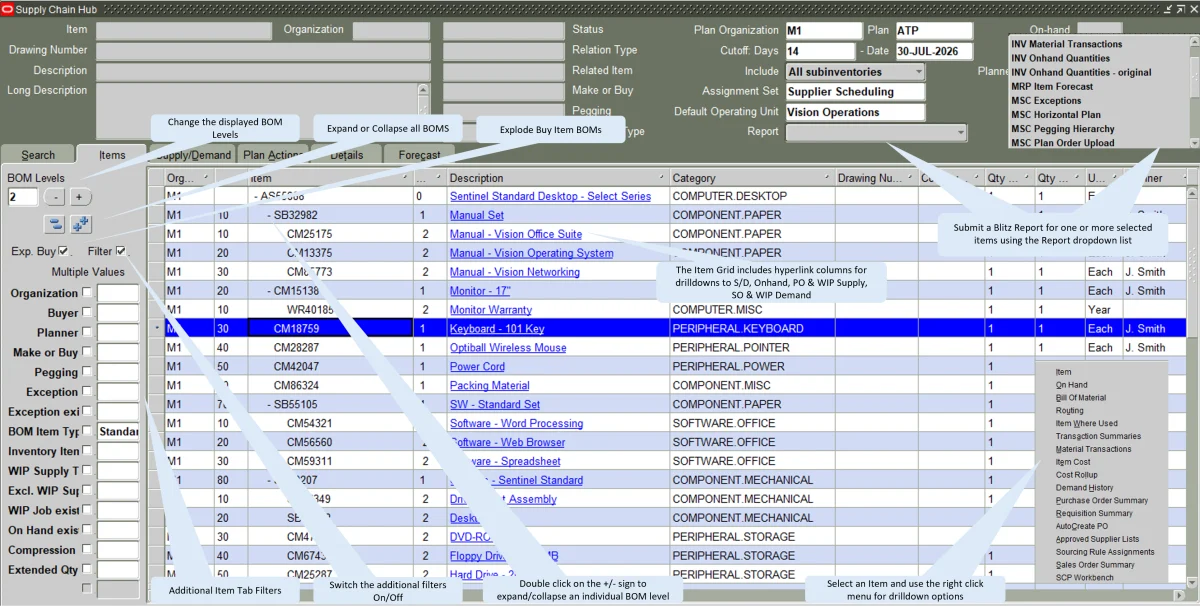 Supply Chain Hub items grid