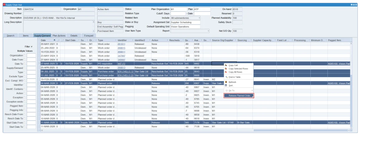ASCP planned order release