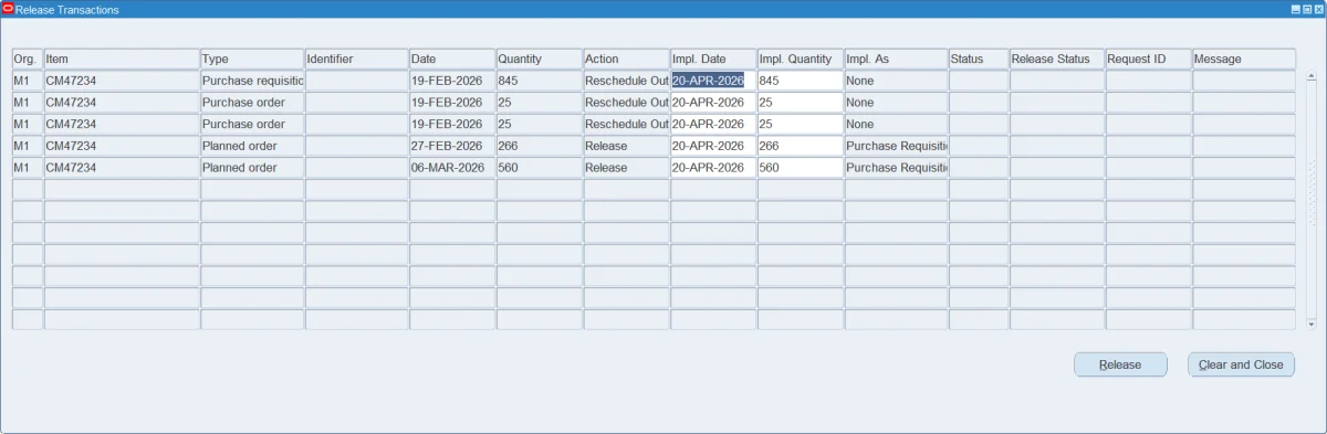 ASCP planned order release options