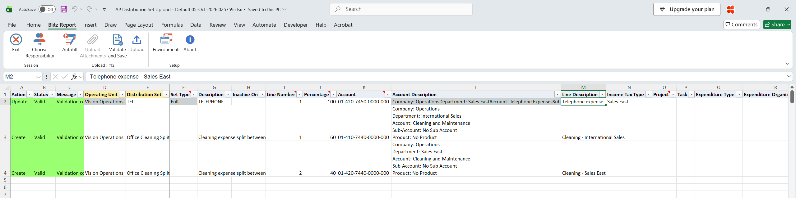 All three edited rows show status Valid after Validate and Save
