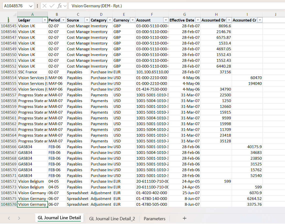 Excel showing a Blitz Report output filled to row 1048576 with a second data tab continuing the extract