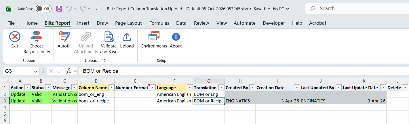 Both edited rows show status Valid after Validate and Save
