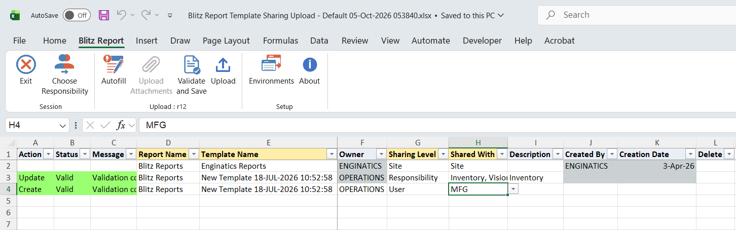 Both edited rows show status Valid after Validate and Save