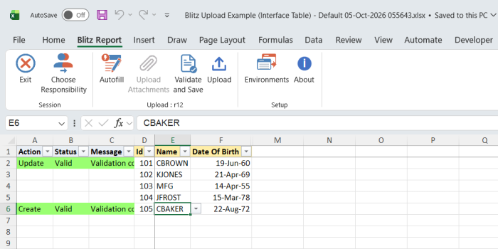 Both edited rows show status Valid after Validate and Save