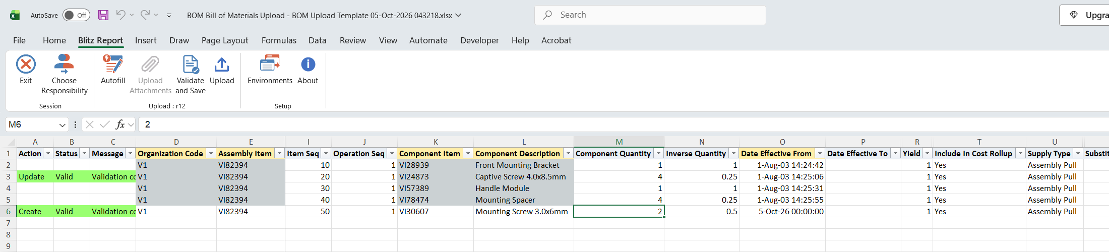 Both edited rows show status Valid after Validate and Save