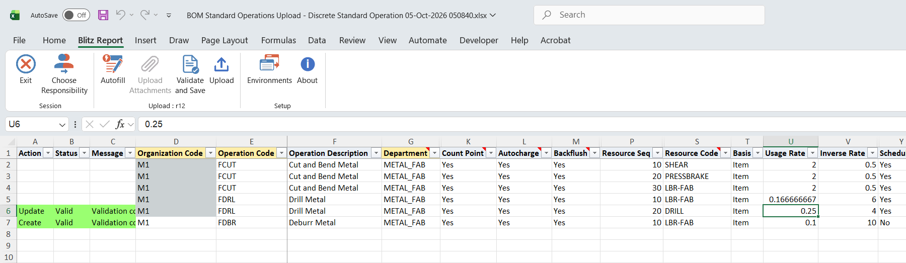 Both edited rows show status Valid after Validate and Save