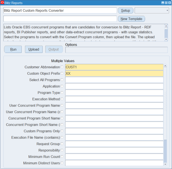 Blitz Report Custom Reports Converter parameters
