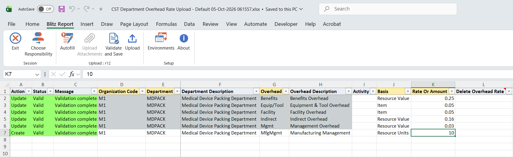 All rows show status Valid after Validate and Save