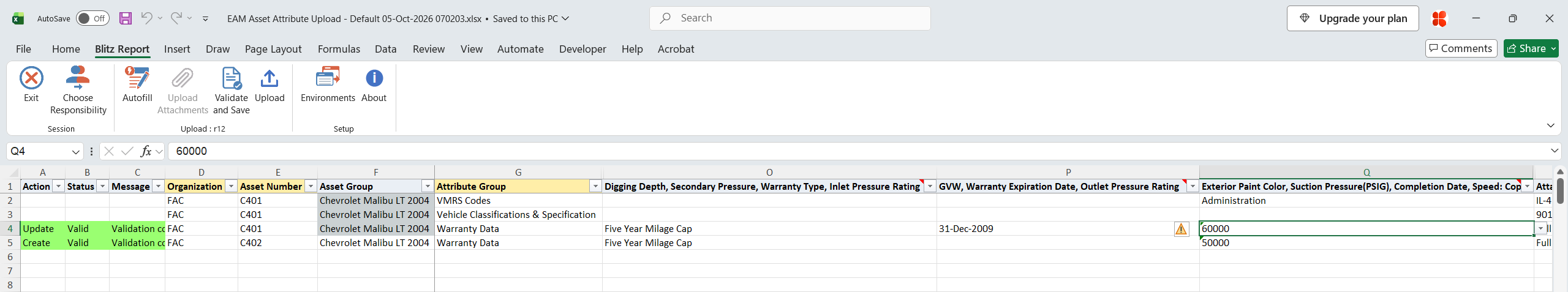 Both edited rows show status Valid after Validate and Save