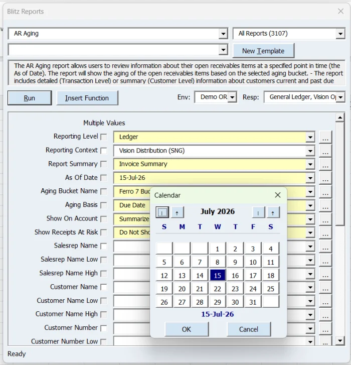 Blitz Report Excel Add-in date picker