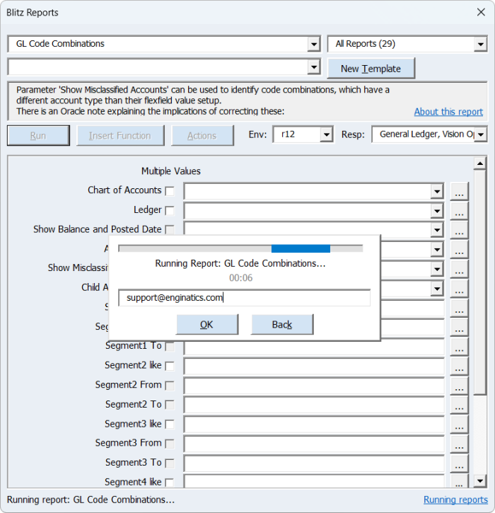 Blitz Report Excel Add-in Email Report address panel