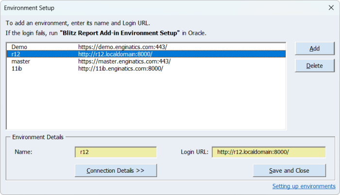 Blitz Report Excel Add-in environment setup