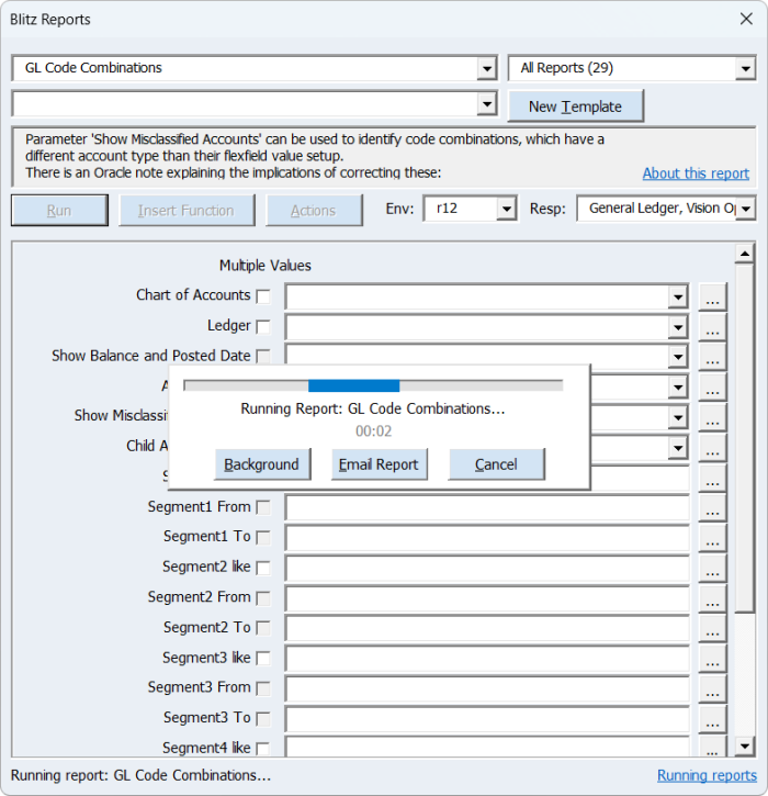 Blitz Report Excel Add-in run progress