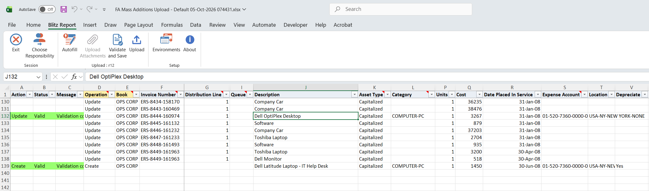 Both edited rows show status Valid after Validate and Save