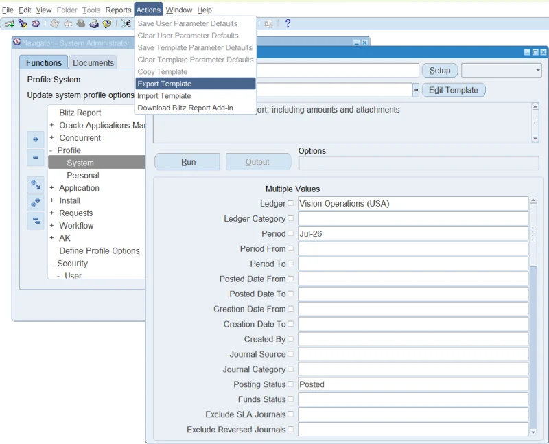 Template copy, export and import in the Tools menu