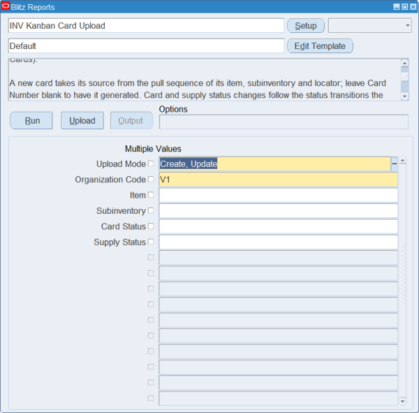 INV Kanban Card Upload run screen