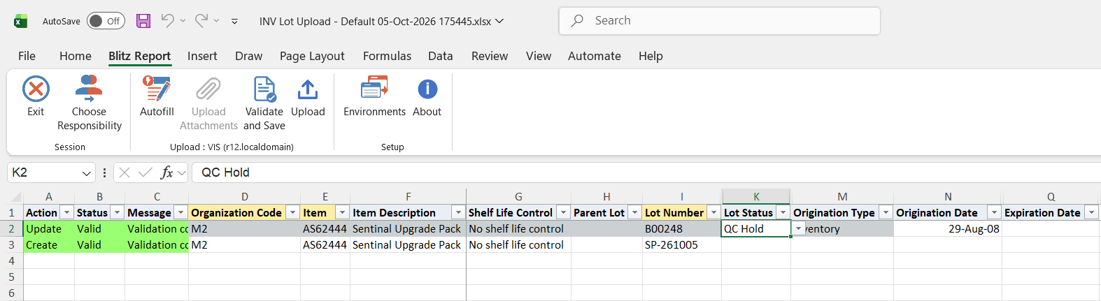 Both edited rows show status Valid after Validate and Save