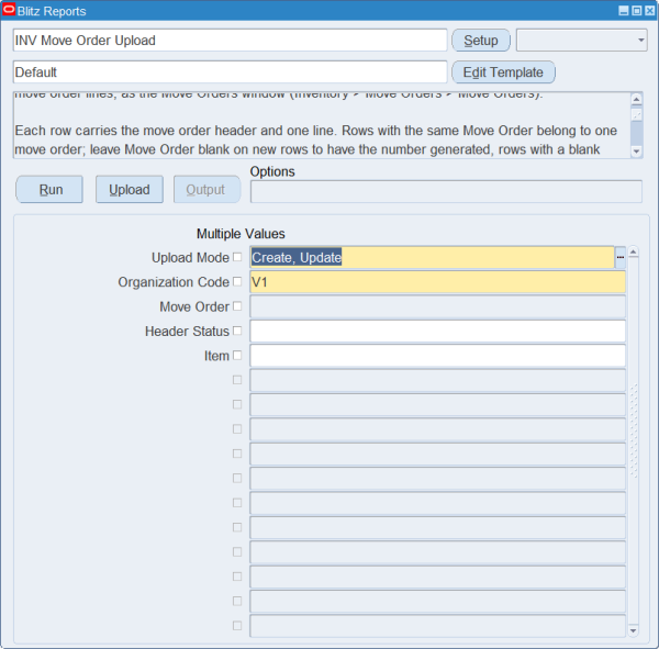 INV Move Order Upload run screen