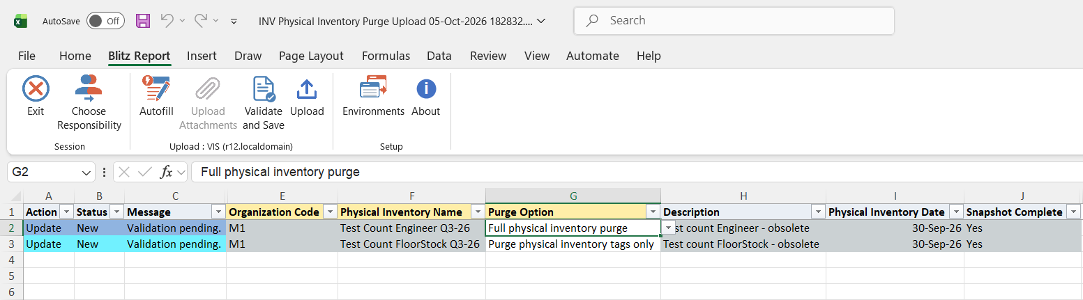 Purge Option of the first physical inventory changed to Full physical inventory purge, the second keeps Purge physical inventory tags only