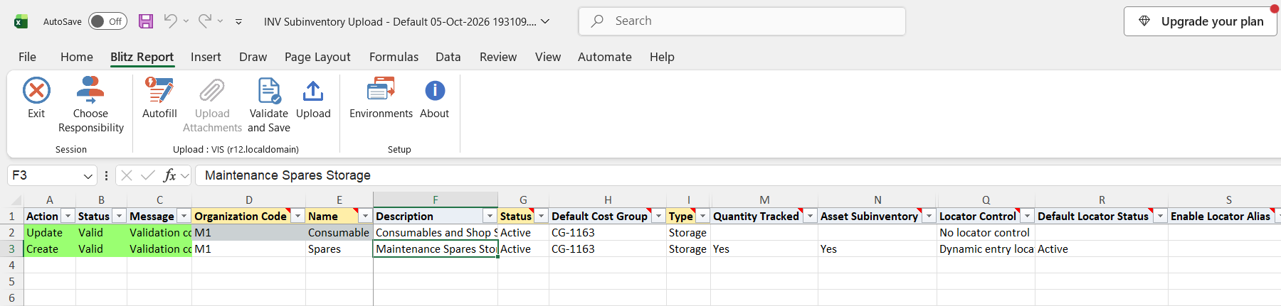 Both edited rows show status Valid after Validate and Save