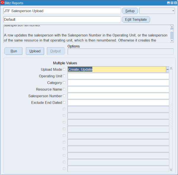 JTF Salesperson Upload run screen