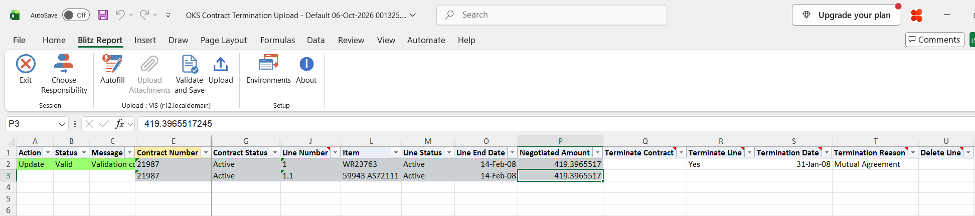 The marked line shows status Valid after Validate and Save